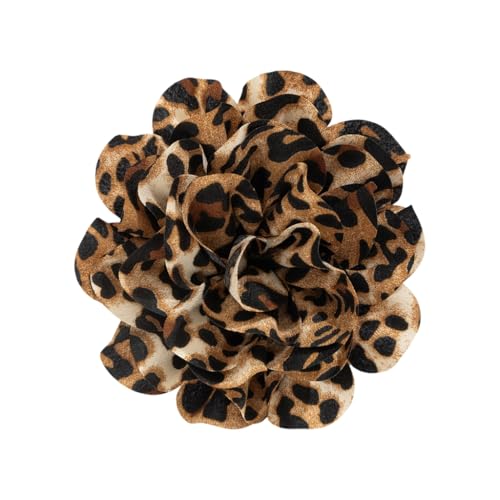 FANSWAN Broche de flores con estampado de leopardo, clip de pico de pato, forma de flor exagerada, accesorio de moda versátil para mujer, tela y aleación, sin piedras preciosas, Tela y aleación, No es