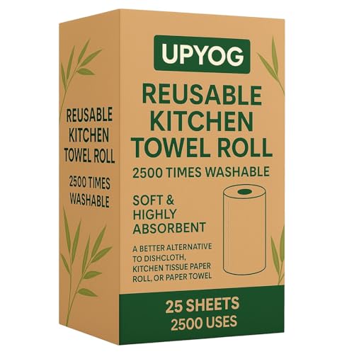Image of UPYOG Reusable Kitchen Towel Roll 25 Washable Bamboo Fiber Sheets 2500 Times Reusable, Soft & Super Absorbent Eco-Friendly Alternative to Paper Towels Multipurpose Cleaning Cloth for Home & Kitchen
