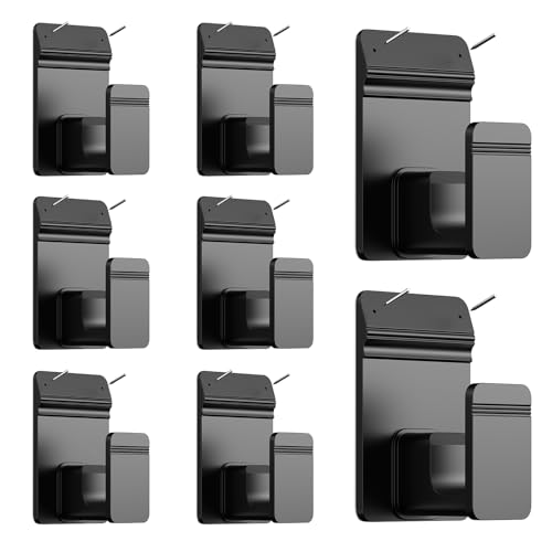 EKOTTOK No Drill Curtain Rod Brackets for 5/8" Rod, Heavy Duty 30LB+, Adhesive & Invisible Nail Curtain Rod Holders, Damage-Free Wall Mount Hooks for Bathroom, Kitchen, Bedroom (8PC, Black)