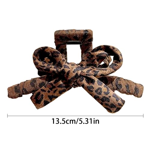 Brown Leopard Print Bow Hair Claw Clip Autumn Winter Fuzzy Claw Clips for Women Thick Hair Claws Plush Bow Clip Furry Vintage Clawclips with Bows Decorative Clawclip Accessories Graceful Hairclips