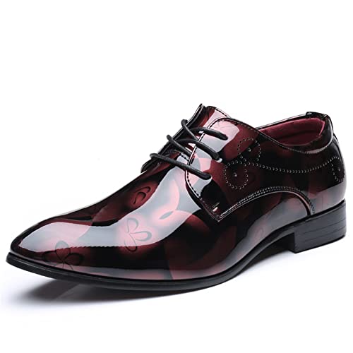 LLTMALL Men's Patent Leather Formal Dress Shoes Lace Up Pointed Toe Oxfords