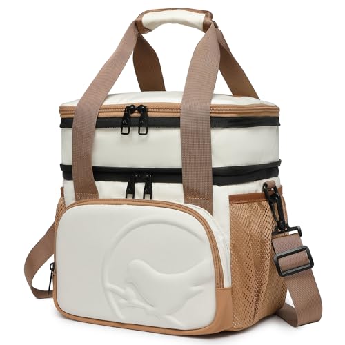 SUNNY BIRD Dual Compartment Lunch Bag, 13L Insulated Adult Lunch Box for Work (White)