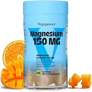 Magnesium Gummies for Kids & Adults, Magnesium Citrate Supplements for Sleep, Muscle/Bone and Relaxation, Chewable Magnesio, Mango | 60 Vegan Bears