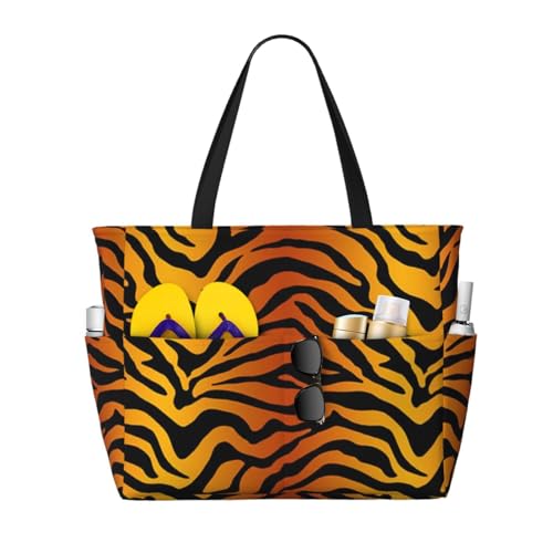 Sac de plage tigre et cabas fourre-tout femme aux finitions soignées et toile robuste