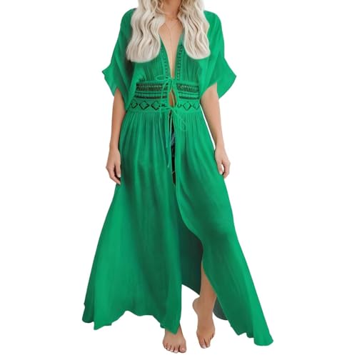 Women Summer Dress Swimsuit Beach Cover Up Adjustable Sexy Open Front Lace Beachwear Bikini Cover Up Dress for M-XXXL Dress02 (Green)