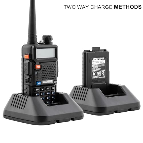 Image of Baofeng UV-5R Two Way Radio Dual Band 144-148 /420-450Mhz Walkie Talkie with 1800mAh Li-ion Battery, Programming Cable, Headset, Belt Clip, Hand Strap, Desktop Charger, 5 Packs (Black)