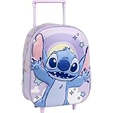 Mochila Trolley Stitch Disney Original con Ruedas y Asa Extensible | Mochila Stitch Escolar Infantil Morada con Diseño Arcoíris para Niñas y Niños