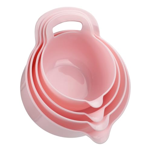 BoxedHome Lot de 4 bols mélangeurs réutilisables avec poignée et bec verseur, sans BPA, passent au micro-ondes et au lave-vaisselle (rose, lot de 4 avec poignée)