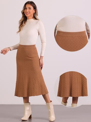Allegra K Sweater Skirt for Women's High Waist Fall Stretchy Fishtail Cable Knit Midi Skirts2