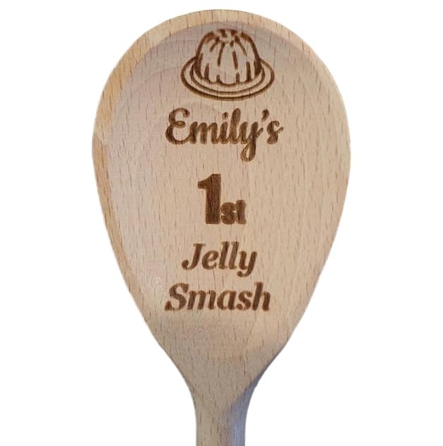 Personalised 1st Birthday Jelly Smash Wooden Spoon, Laser Engraved with Any Name of Your Choice. Great Gift for The Kids and Grandchildren and for a Photoshoot oppourtunity.