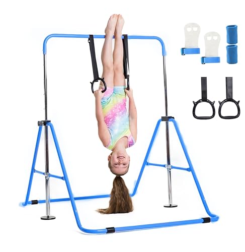 Imagen de TINY TUMBLERS Barra de gimnasia para niños Una gran pieza de equipo de gimnasia para uso doméstico para una variedad de edades ¡Anillos y agarres para manos incluidos!