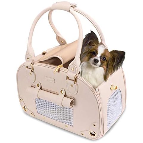 PetsHome Dog Carrier Purse, Pet Carrier, Cat Carrier, Foldable Waterproof Premium Leather Pet Travel Portable Bag Carrier for Cat and Small Dog Home & Outdoor Beige Cover