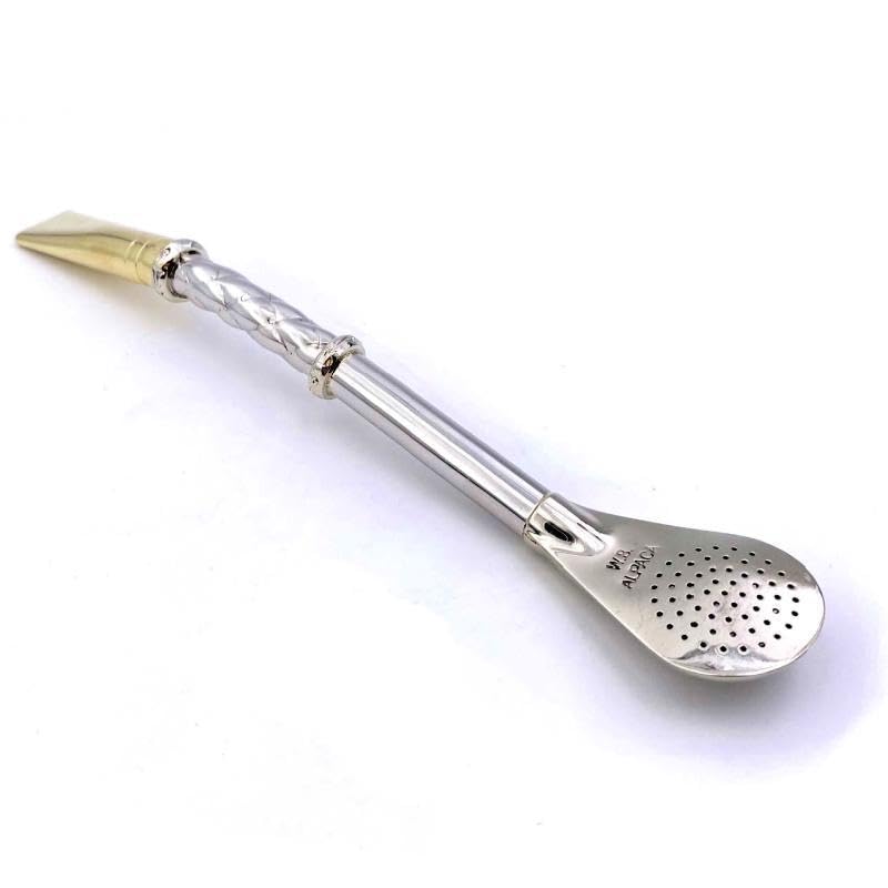 YVY Mate Bombilla Anilo Alpaca cincelada y bronce | Bombilla hecha a mano | Hecho a mano en Uruguay | Filtro para todos los cortes mate