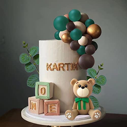 28 Pcs 3D Bear Balls Cake Toppers With Eucalyptus Leaves For Baby Shower Bear Themed Birthday Party Decorations #TOP2
