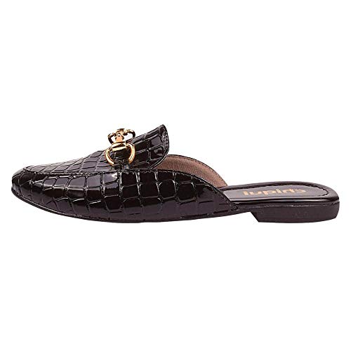 Mule Chiquiteira Bico Fino Elo Croco Add Croco Verniz Preto 39