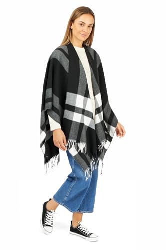 Image of Women's Shawl Wrap Poncho Ruana Cape Cardigan Sweater Open Front for Fall Winter Spring
