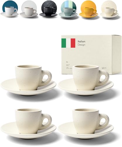 KIVY Lot de 4 tasses à expresso en faïence (beige à pois, expresso - 75 ml)