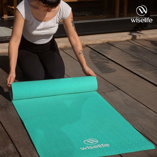 Image of WiseLife Classic Eco-TPE 6 MM Yoga Mat with Yoga Strap for Men & Women | Extra Thick, Long & Wide Non-Slip, Anti-Tear Exercise Mat for Home, Gym, Workout, Fitness, Yoga & Pilates (Teal)