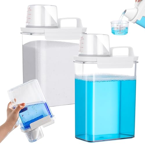 Waschmittel Aufbewahrung, 2 Stück 1800ml Luftdichter Waschmittelspender, Waschmittel Aufbewahrung mit Messbecher, Transparente Waschpulver Aufbewahrungsbox, für Waschmittel, Waschpulver