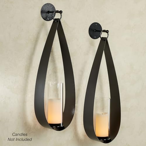 Pharos Wall Sconces | Black | Metal Sconce Set with Hurricane Style Glass Holders for Candles