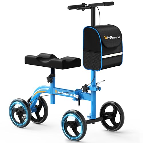 ProTraverse Knee Scooter for Adults, Foldable & Steerable Knee Walker with Comfort Knee Pad, Crutch Alternative for Adults,Medical Mobility Aid for Foot Surgery, Broken Foot & Ankle Injury,Blue