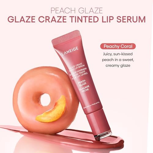 Image of LANEIGE Peach Lip Duo: Hydrating Overnight Lip Mask & Glassy, Nourishing Lip Tint in Peach Scents