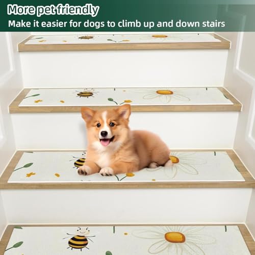 Tapis d'escalier antidérapants blancs lavables pour marches en bois | Lot de 5