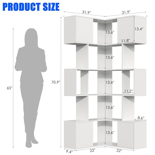 Image of kepptory L-Shaped Corner Cube Bookshelf, 6-Tier Display Book Shelf | Freestanding Bookcase Open Rack for Collectibles, Model Figures, Toys, Books, Decor Display, Living Room Gaming Room, White