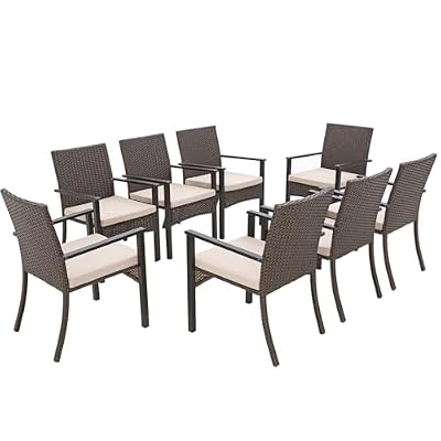 Sophia & William Patio Chairs Set of 8, 8 Pcs Lightweight Rattan Outdoor Dining Chairs, All-Weather Wicker Dining Chairs with Seat Cushions