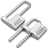 Afcabakila 2Pcs 4Digit Combination Cabinet Lock U Shaped Code, Stainless Steel Adjustable Padlock with Code, Waterproof Metal Long Shackle Lock Retractable for Outdoor College Fences Sports Locker Gym