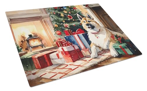 Caroline's Treasures DAC2590LCB Akita Cozy Christmas Glass Cutting Board Large Decorative Tempered Glass Kitchen Cutting and Serving Board Large Size Chopping Board