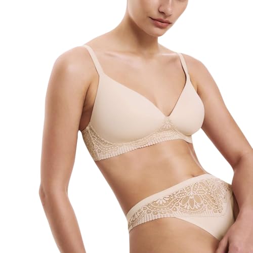 Image of Lace Embroidered Beige Polyamide Womens Body Soft Non Wired Full Cup Bra