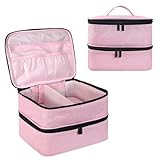 Jenlan Nail Polish Storage Bag, Nail Lamp Case Nail Polish Carrying Case Holds 30 Bottles (15ml/0.5 fl.oz) Nail Kit Organizer Nail Supplies Storage Box with Manicure Tools Storage Sections(Pink)