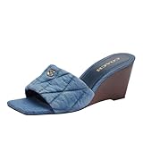 Coach Women's Emma Wedge Sandal, Indigo Denim, 8