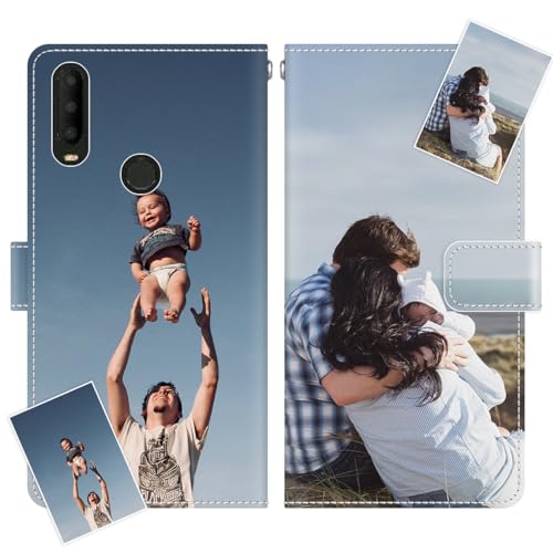 JGOYGYI Personalisierte Leder Handyhülle kompatibel mit Alcatel 5v 3X 3V 3L 1X 1SE 1S 1C 1B 1A,Persönliche Text Bildern Foldable Flip Klapphüllen Hülle hülle