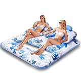 WISHDIAM Inflatable Pool Float for Adults, Extra Large 2-in-1 Pool Lounger Floats for 2 Person,Giant Pool Lounger Floats with Cup Holders & Backrest, for Summer Vacation, Lakes, Beach