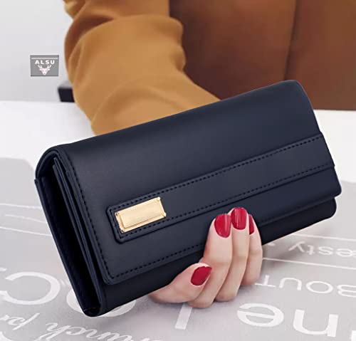 Image of ALSU Women's Hand Wallet Purse Clutch | Phone Pocket | Coin Compartment | Credit Card Slots| Zipper Pocket| Office use| Casual use| Faux Leather (Blue)