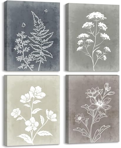 Framed Boho Wall Art Set of 4 Minimalist Botanical Print Wall Art for Rustic Vintage Farmhouse Home Kitchen Wall Decor 12x16inch