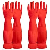 ThxToms Rubber Dishwashing Cleaning Gloves (2-Pair) - Soft Fleece Lining, Reusable, Waterproof with Extra-Long Cuff & Non-Slip Grip for Household & Kitchen Use - Medium