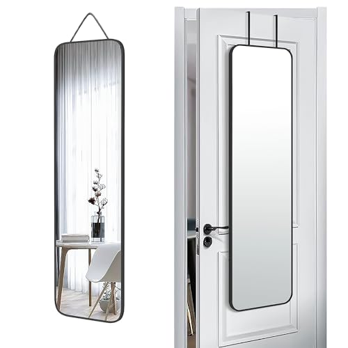 SCWF-GZ 47x14 Mirror Full Body Length Door Hanging/Rope Hang/Wall Mounted Metal Frame Rectangle Mirrors for Bedroom Bathroom Dressing Living Room 47 inch Black