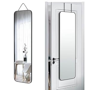 47×14 Mirror Full Body Length Door Hanging/Rope Hang/Wall Mounted Metal Frame Rectangle Mirrors for Bedroom Bathroom Dressing Living Room 47 inch Black