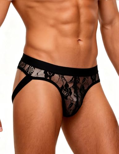 ohyeahlady Jockstrap Homme Gay Sexy Hot Dentelle Grande Taille String Ficelle Homme Sexy Chic Dentelle Ouvert Slip Tanga Chic Transparent Tenue Hot...