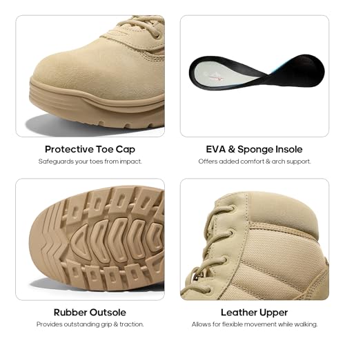 Image of NORTIV 8 Men's Waterproof Tactical Work Boots Leather Outdoor Hiking Military 6 Inches Motorcycle Combat Boots