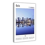 Oslo Norway Around World Travel Landscape of Famous European Cities - Lienzo decorativo para pared, póster decorativo para el hogar, bar, restaurante, garaje, cafetería, logotipo, regalo, 50 x 75 cm