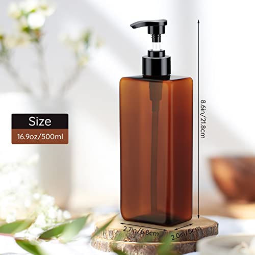 Image of Segbeauty 8 Packs Empty Bathroom Soap Dispenser, 16.9oz Refillable Plastic Pump Bottles with Labels, 500ml Shower Dispenser Shampoo Conditioner Bottles for Kitchen Amber