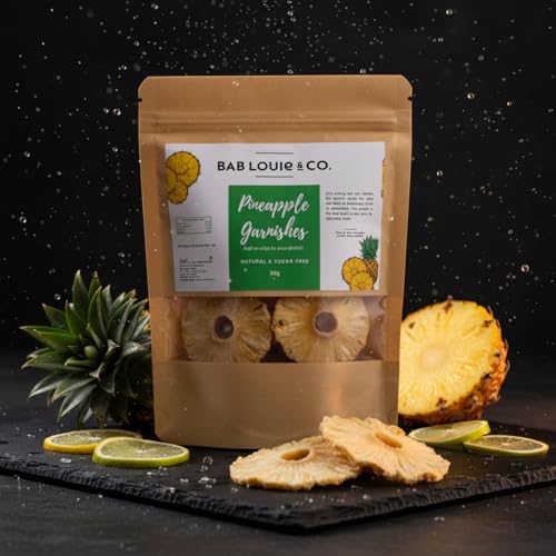 Image of Bab Louie & Co. Dehydrated Pineapple Slices for Cocktail Garnish, 100% Natural Dried Fruits for Drinks, Gluten Free, Vegan (Pack of 5, 50 Gram Each)