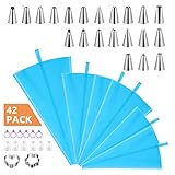 42Pcs Cake Decorating Supplies, Piping Bags and Tips Set with 21 Stainless Steel Tips, 6 Reusable...