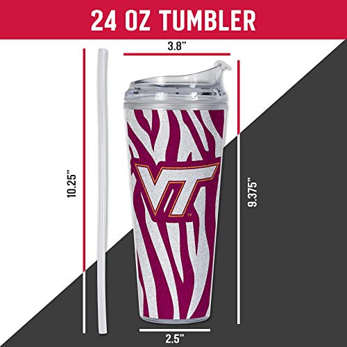 Image of Rico Industries NCAA Glitter 24oz Acrylic Glitter Tumbler with Hinged Lid, Officially Licensed Double Wall Tumbler with Straw