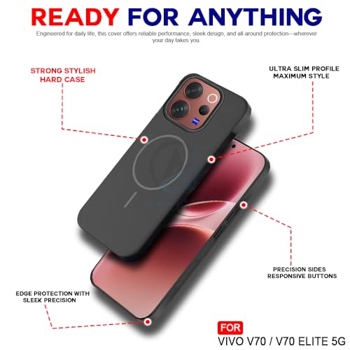 Image of AESTMO Shockproof Back Case Cover for Vivo V70 / V70 Elite 5G | Slim Hard Shell | Hard Back Cover for Vivo V70 / V70 Elite 5G (Compatible with MagSafe Accessories, Black)