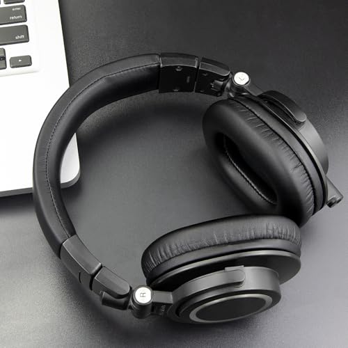 SOULWIT Protein Leather Headband Cover for Audio Technica ATH M50, M50X, M50XWH, M50XBT, M50XBT2, M50S/LE Headphones, Replacement Headstrap Pad Repair Part (Black)